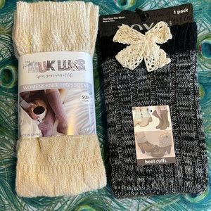 Muk Luks Original Women’s Cream Knee High Socks&  set of boot cuffs